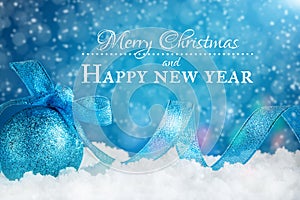 Merry Christmas and Happy New Year. A New Year`s background with New Year decorations.New Year`s card.