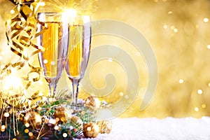 Merry Christmas and Happy New Year. A New Year`s background with New Year decorations.New Year`s card.