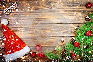 Merry Christmas and Happy New Year. A New Year`s background with New Year decorations.New Year`s card.