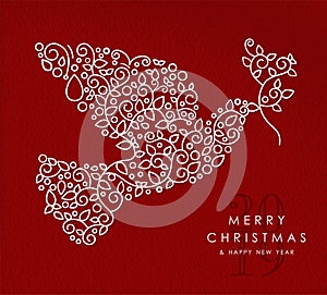 Merry christmas happy new year outline dove deco