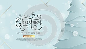 Merry Christmas and Happy New Year sale banner background with paper art and craft style.
