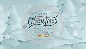 Merry Christmas and Happy New Year sale banner background with paper art and craft style.