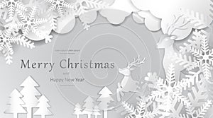 Merry Christmas and Happy New Year, Paper art design, Advertising with winter composition in paper cut style background, Vector il