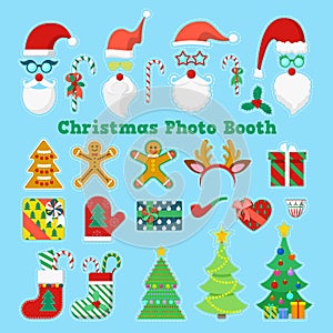 Merry Christmas and Happy New Year Photo Booth Party Elements with Glasses, Props and Antlers