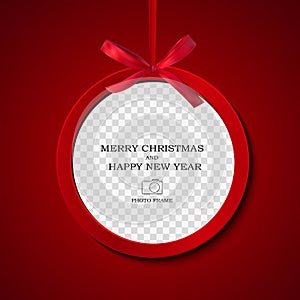 Merry Christmas and Happy New Year Photo Frame Template. Vector Illustration