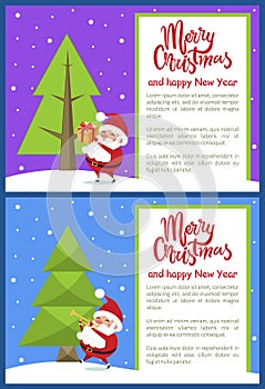 Merry Christmas Happy New Year Poster Santa Tree