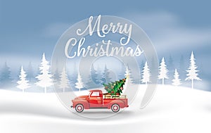 Merry Christmas and Happy New Year with red truck .