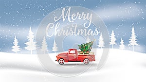 Merry Christmas and Happy New Year with red truck .