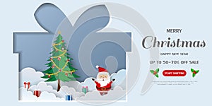 Merry Christmas and Happy new year sale banner background,paper cut style for advertisting,shopping online,website or promotion