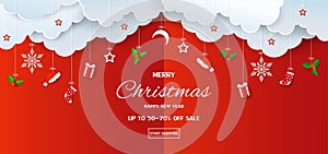 Merry Christmas and Happy new year sale banner background,paper cut style for poster,header,advertising,shopping online,website