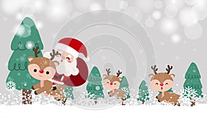 Merry Christmas and Happy new year Santa Claus and friend in sleigh on the sky Paper cut style banner template Xmas holiday party
