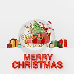 Merry Christmas and Happy New Year, Santa Claus and reindeer with sleigh full of gifts