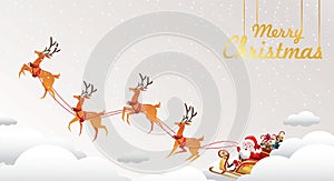 Merry Christmas and Happy New Year.Santa Claus is rides reindeer sleigh with a sack of gifts in Christmas snow scene. vector