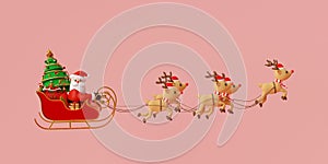 Merry Christmas and Happy New Year, Santa Claus on a sleigh full of Christmas gifts and pulled by reindeer