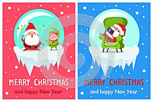 Merry Christmas Happy New Year Santa Elf Banners