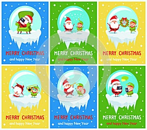 Merry Christmas Happy New Year Santa Elf Banners