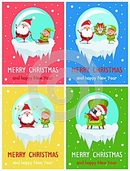 Merry Christmas Happy New Year Santa Elf Banners