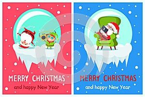 Merry Christmas Happy New Year Santa Elf Banners