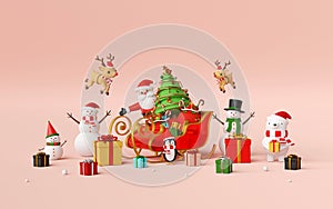 Merry Christmas and Happy New Year, Scene of Christmas celebration with Santa Claus and friends