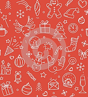 Merry Christmas Happy New Year seamless background pattern.