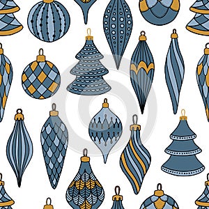 Merry Christmas, Happy New Year seamless pattern with christmas balls greeting cards, wrapping papers.