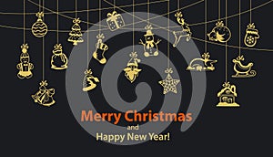 Merry Christmas and Happy New Year seasonal winter hanging rope Garland with decoration items