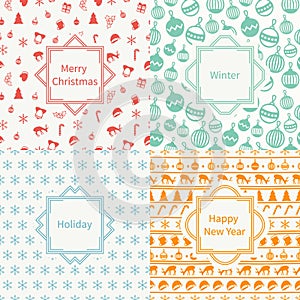Merry Christmas and Happy New Year 2017 set. Christmas season hand drawn seamless pattern. Vector illustration. Doodle