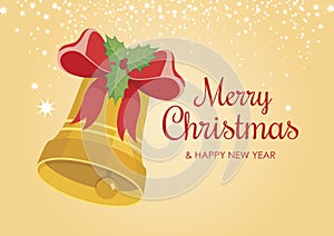 Merry Christmas and Happy New Year Sign with golden bell vector