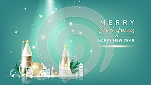 Merry Christmas and Happy New Year, spotlight celebration with elements decoration luxury background