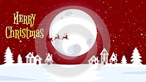Merry Christmas and happy new year text animation with christmas decoration on red background and snow Loop