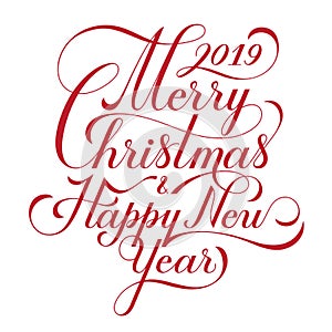 Merry Christmas and Happy New Year. Text. Calligraphic Lettering design card template. Creative typography for Holiday