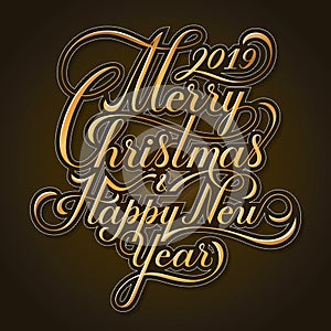 Merry Christmas and Happy New Year. Text. Calligraphic Lettering design card template. Creative typography for Holiday