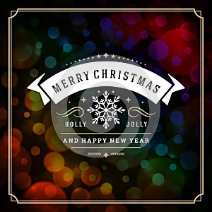 Merry christmas and happy new year text greeting card vintage typographic design