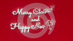 Merry Christmas and Happy New Year text inscription, winter season holiday concept, glitter sparkle decorative animated lettering