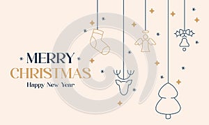 Merry Christmas and Happy New Year text, lettering for greeting cards, banners, posters, isolated vector illustration. Merry Chris