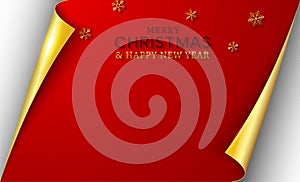 Merry Christmas and Happy New Year. Text on red-gold background