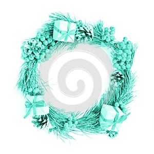 Merry Christmas and Happy new year. Trendy green and turquose color photo