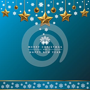 Merry Christmas and Happy New Year typography on Blue background