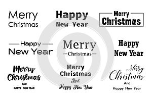 Merry Christmas and Happy New Year typography collection. Holiday lettering templates for greeting cards, banners, gifts