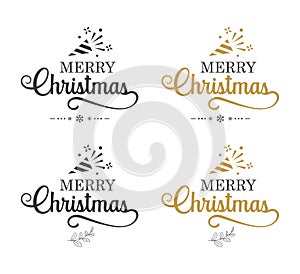 Merry christmas and happy new year typography label with symbols design set. Use for sticker, badge, crafts, greeting card