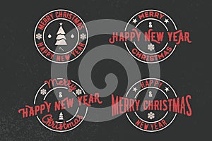 Merry Christmas and Happy New Year Typography set. Vector logo, emblems, text design. Usable for banners, greeting cards, gift. photo