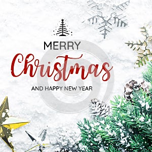 MERRY CHRISTMAS AND HAPPY NEW YEAR typography,text with christmas ornament