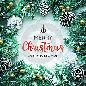 MERRY CHRISTMAS AND HAPPY NEW YEAR typography,text with christmas ornament