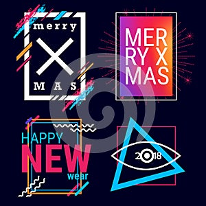 Merry Christmas and Happy New Year Vector Frame for Text Design. Modern Art Graphics for Hipsters.