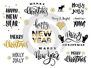 Merry Christmas and Happy New Year. Vector lettering calligraphy