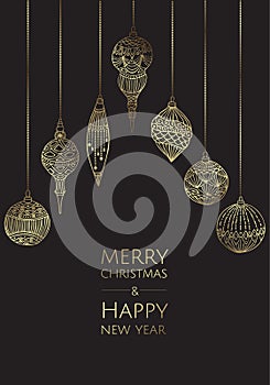 Merry Christmas and Happy New Year. Vector modern template card. Abstract christmas balls.