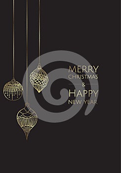 Merry Christmas and Happy New Year. Vector modern template card. Abstract christmas balls.