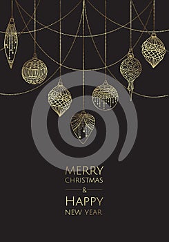 Merry Christmas and Happy New Year. Vector modern template card. Abstract christmas balls.