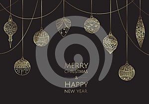 Merry Christmas and Happy New Year. Vector modern template card. Abstract christmas balls.