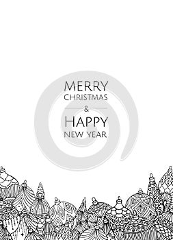 Merry Christmas and Happy New Year. Vector modern template card. Abstract christmas balls.